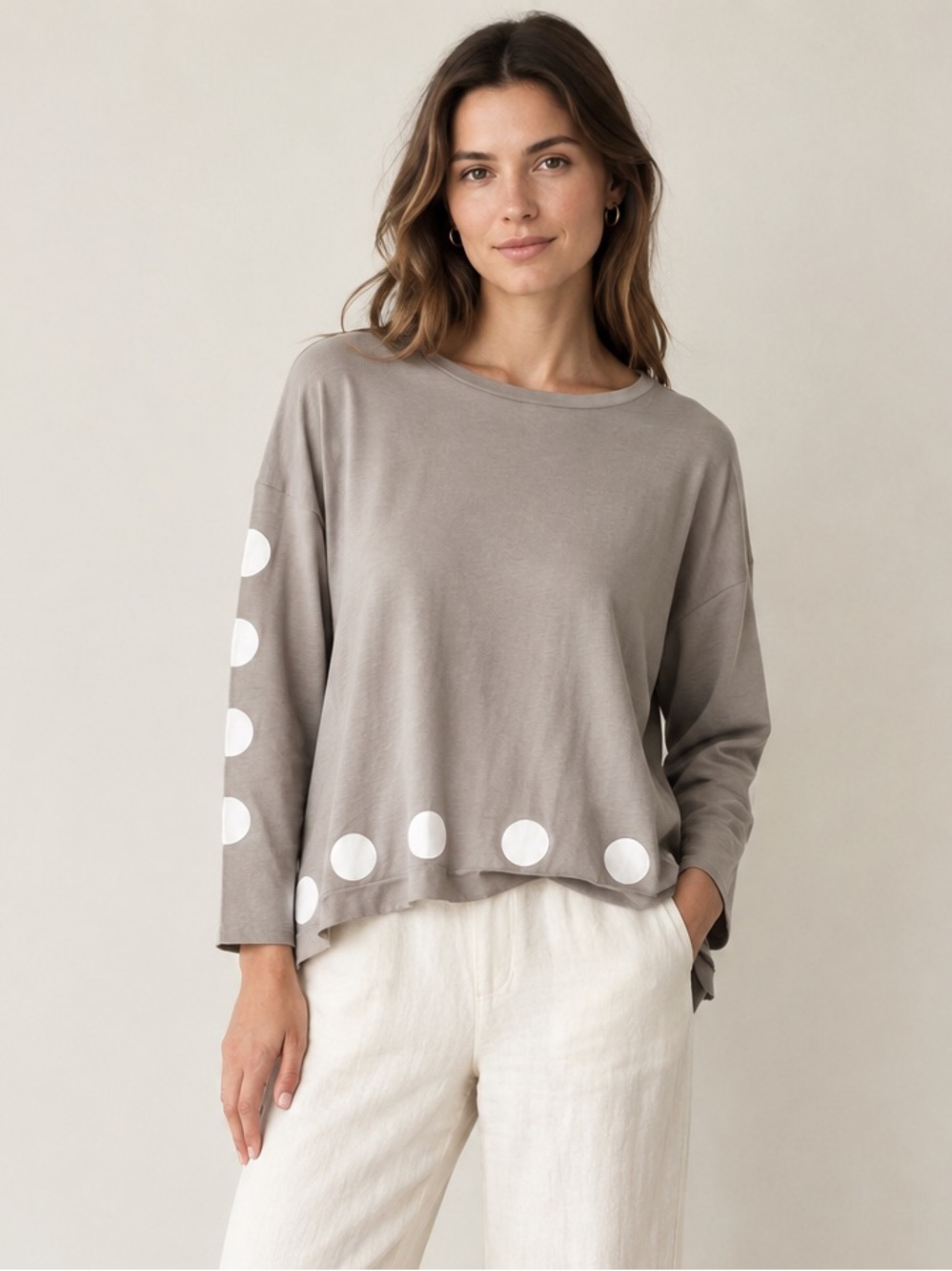 PLANET By Lauren G Pima Cotton Graphic Polka Dot Swing Knit Top T-Shirt \\ OS